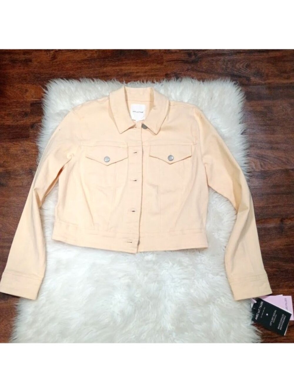 Avec Les Filles Light Peach Denim Jacket Size 10 Cropped Fit - Picture 2 of 13